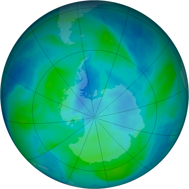 Antarctic ozone map for 20 February 2015